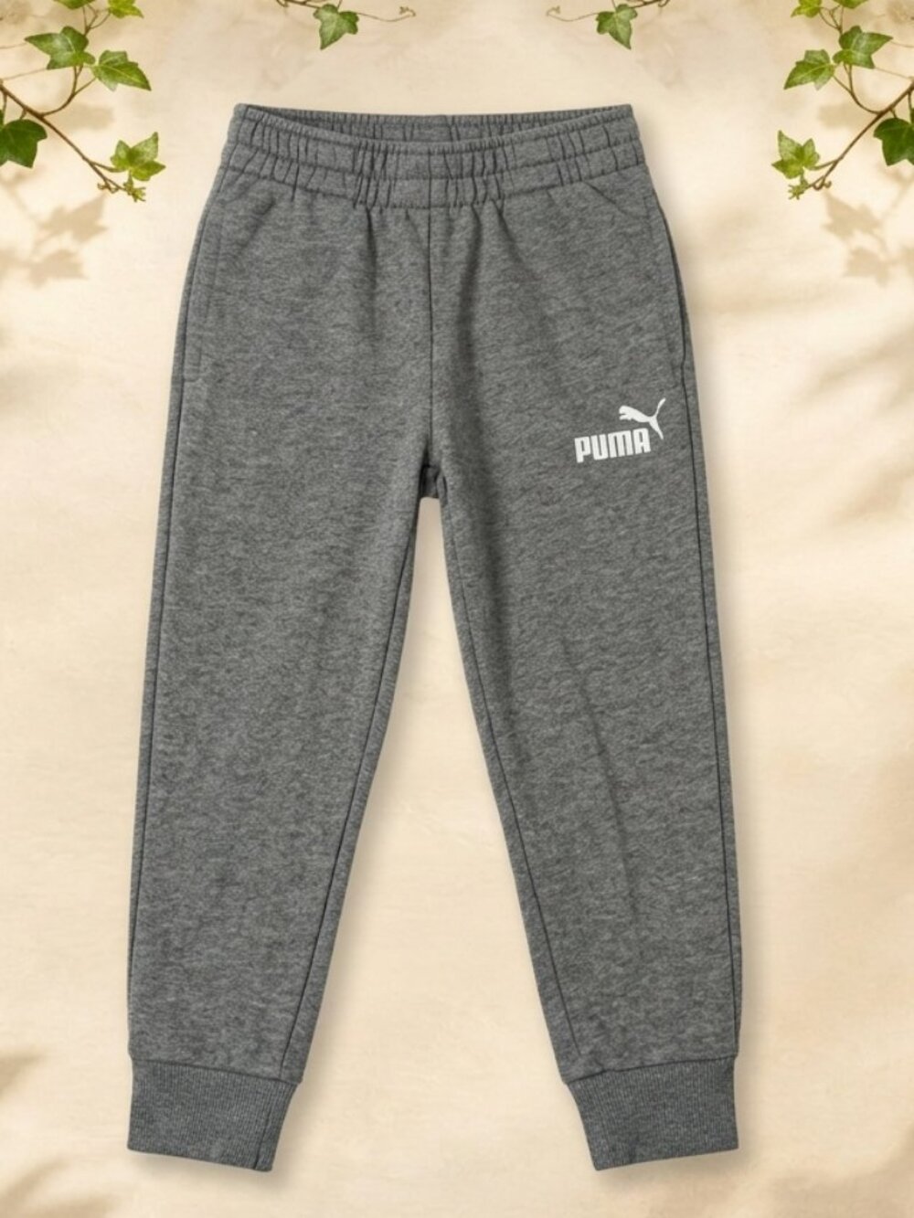 Kids Puma Sizez 4T Gray Fleece Athletic Pants Core Logo Sweatpants Joggers